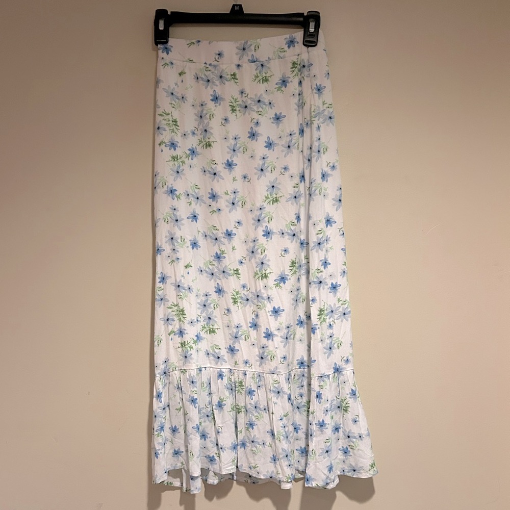 Sophie Rue White and Blue Floral Midi Skirt Sz XS